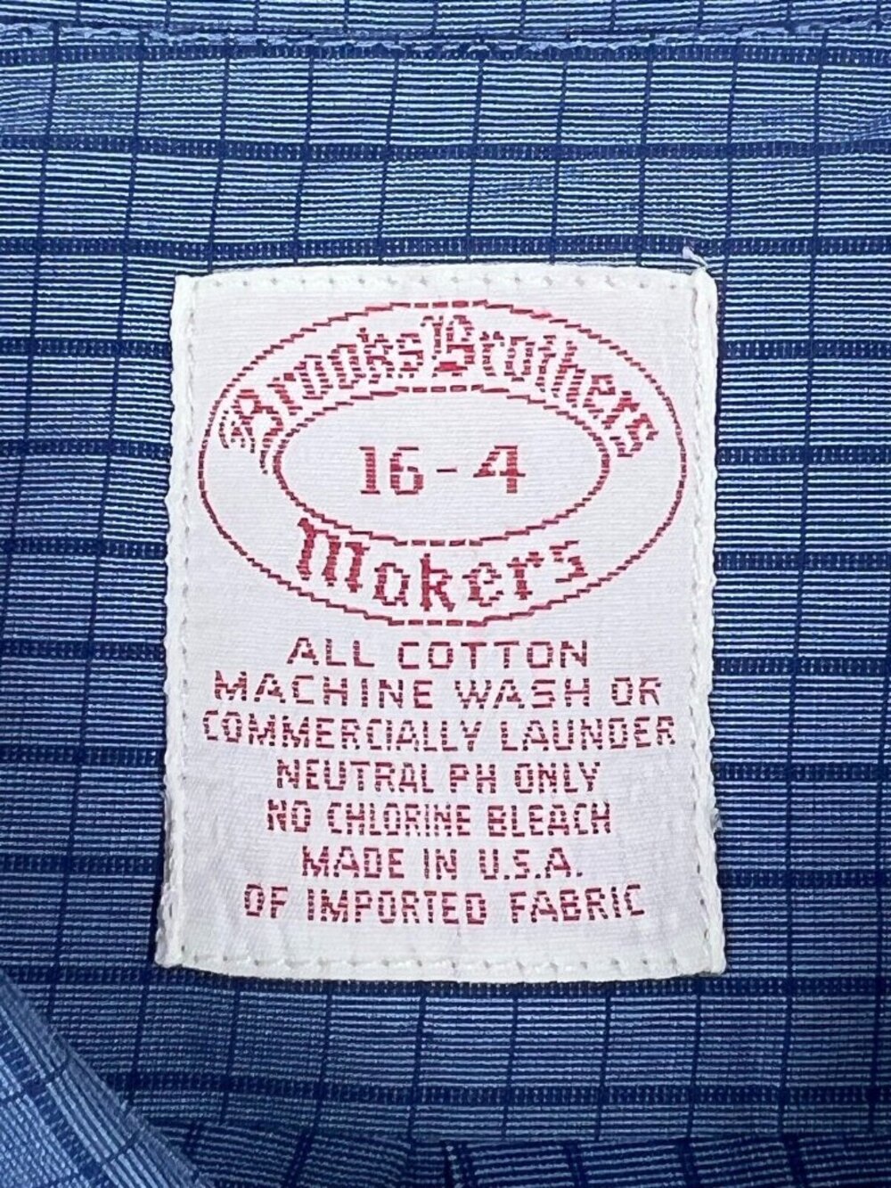 VTG Brooks Brothers USA Shirt Blue Check Size 16 34 All Cotton Neutral PH Casual
